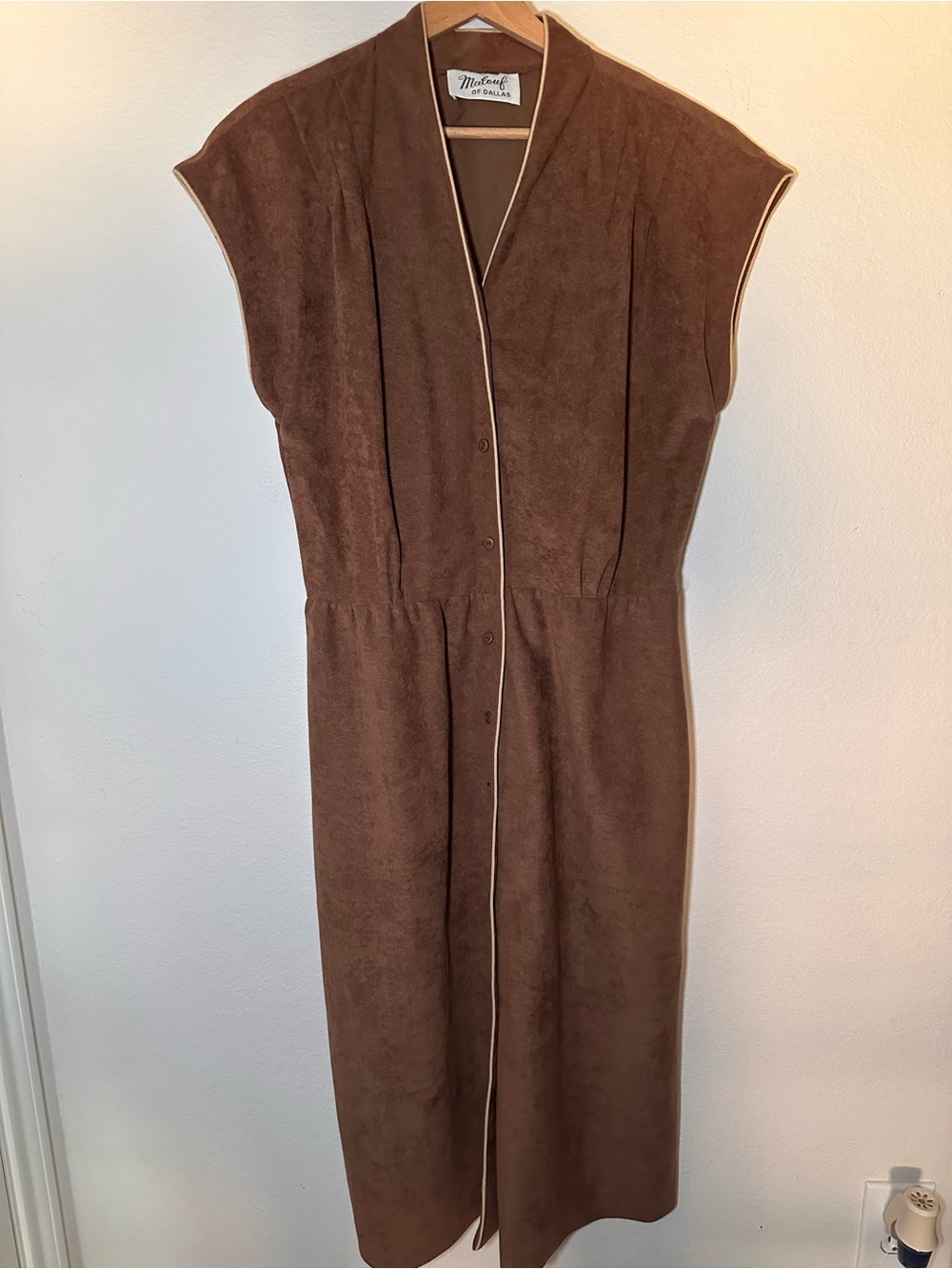 Malouf of Dallas Brown Midi Dress with Cream Trim